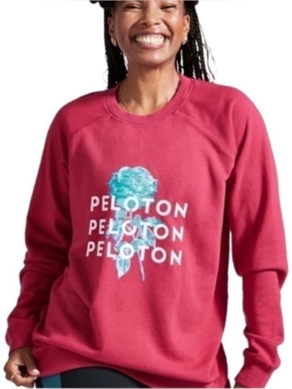 PELOTON Everyday Oversized Graphic Floral Sweatshirt Pink Cotton Crewneck Small